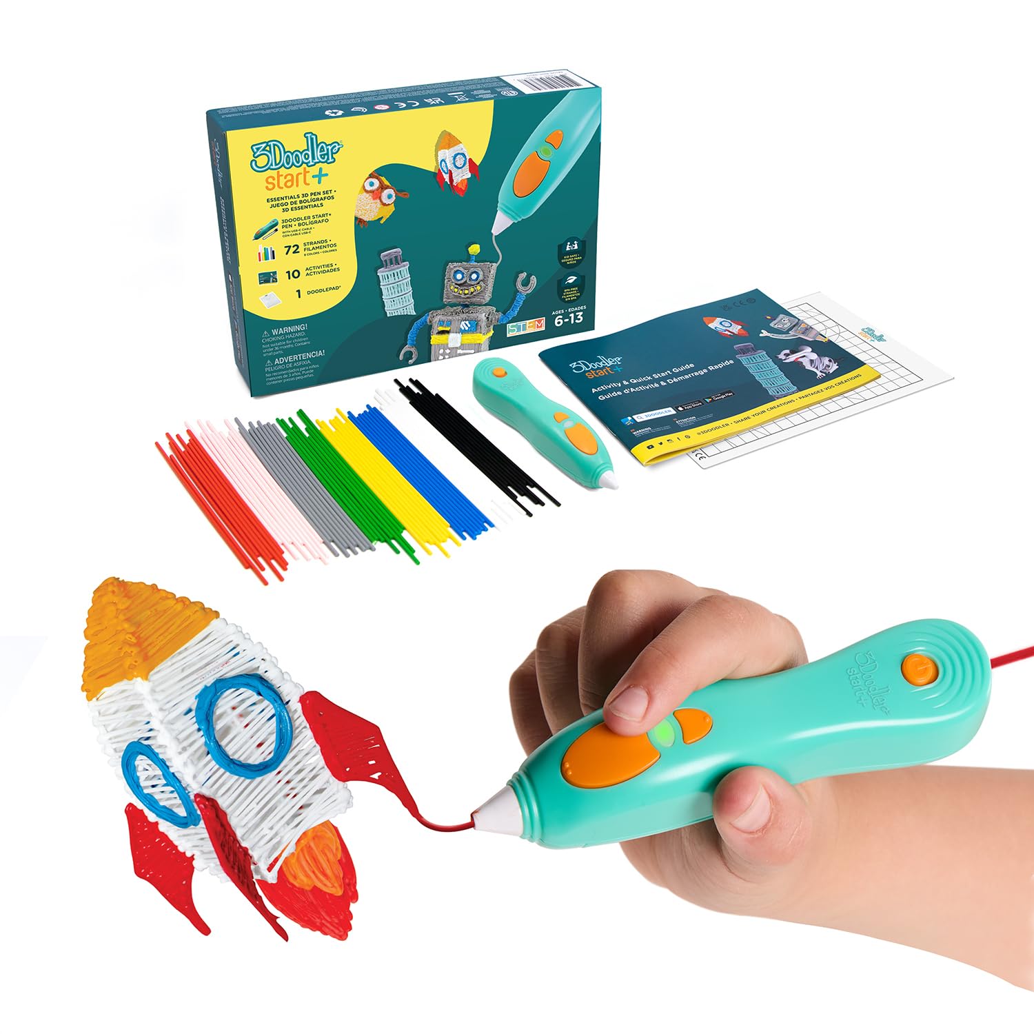 3Doodler Start+ Essentials 3D Pen Set per Bambini, Facile da Usare, Kit di Attività Artistica per Apprendere a Casa, Gio