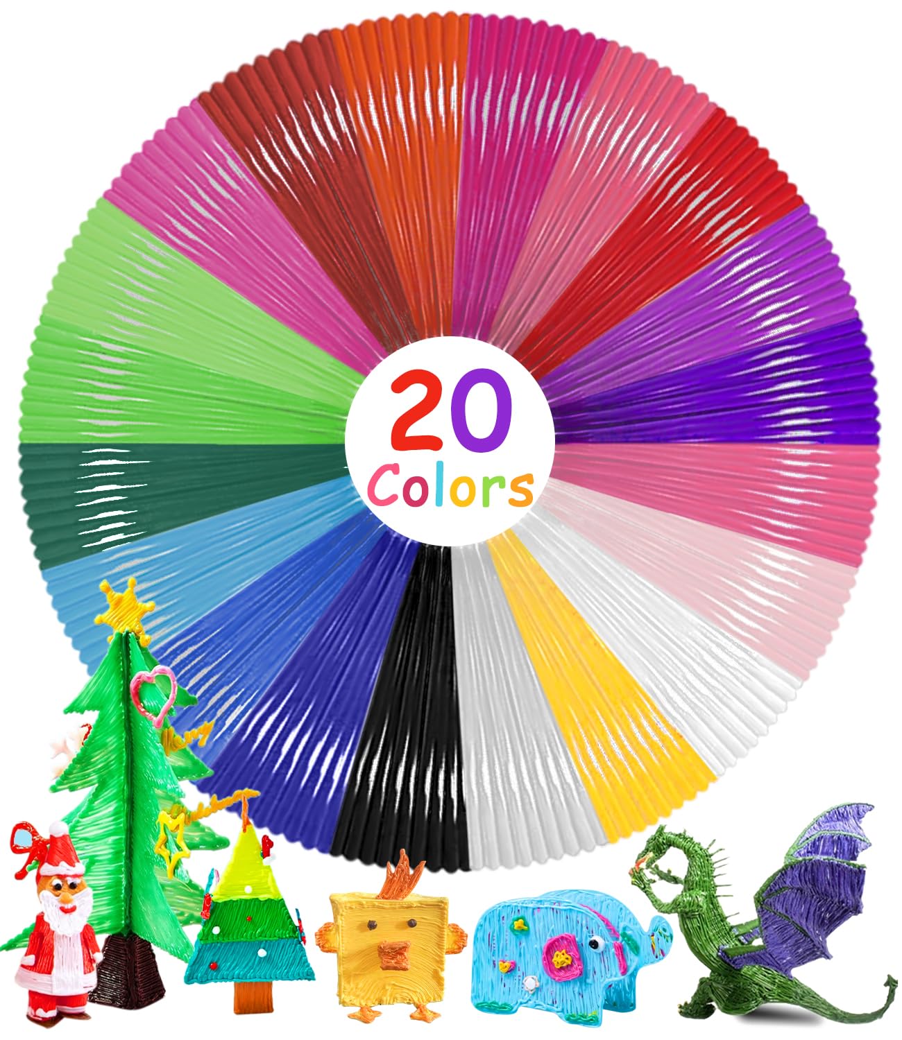  3D Pen Filament Threads Perfezionato per Stili da 3D Refill in Colore Suitable per Stampa a Alta Temperatura 20 Colori 